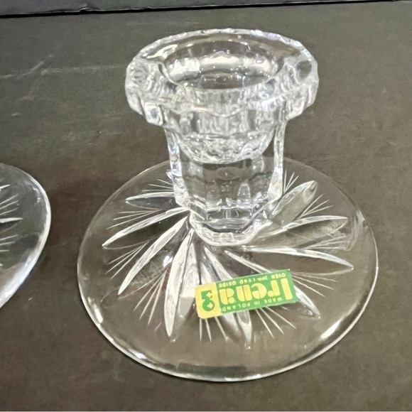 Irena Poland Crystal Taper Candle Candlestick Holders Vintage MCM Short Pair 2x - Picture 3 of 9